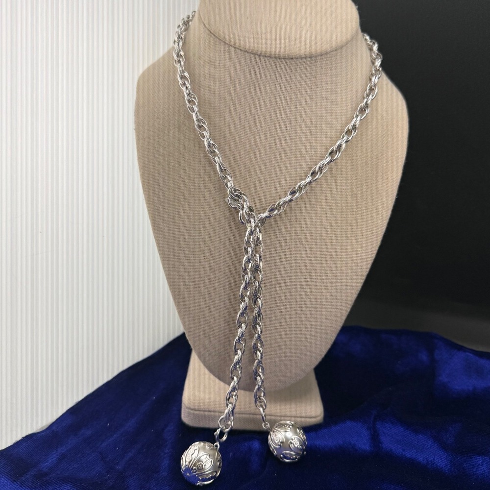 Vintage Sarah‎ Coventry Lariat Necklace Silver Tone 42"